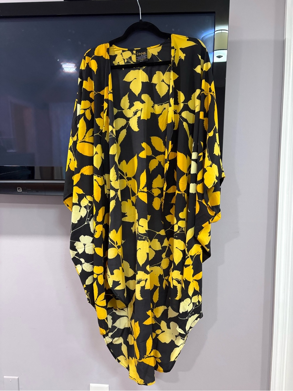 Black and Yellow Floral Kimono Cape